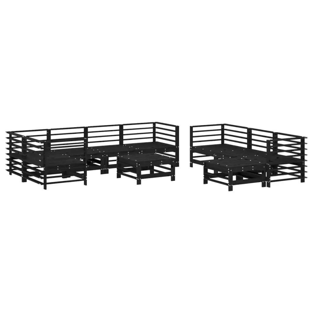 Garden Lounge Set Outdoor Furniture 10 Piece Black Slatted Wood Patio Sofa