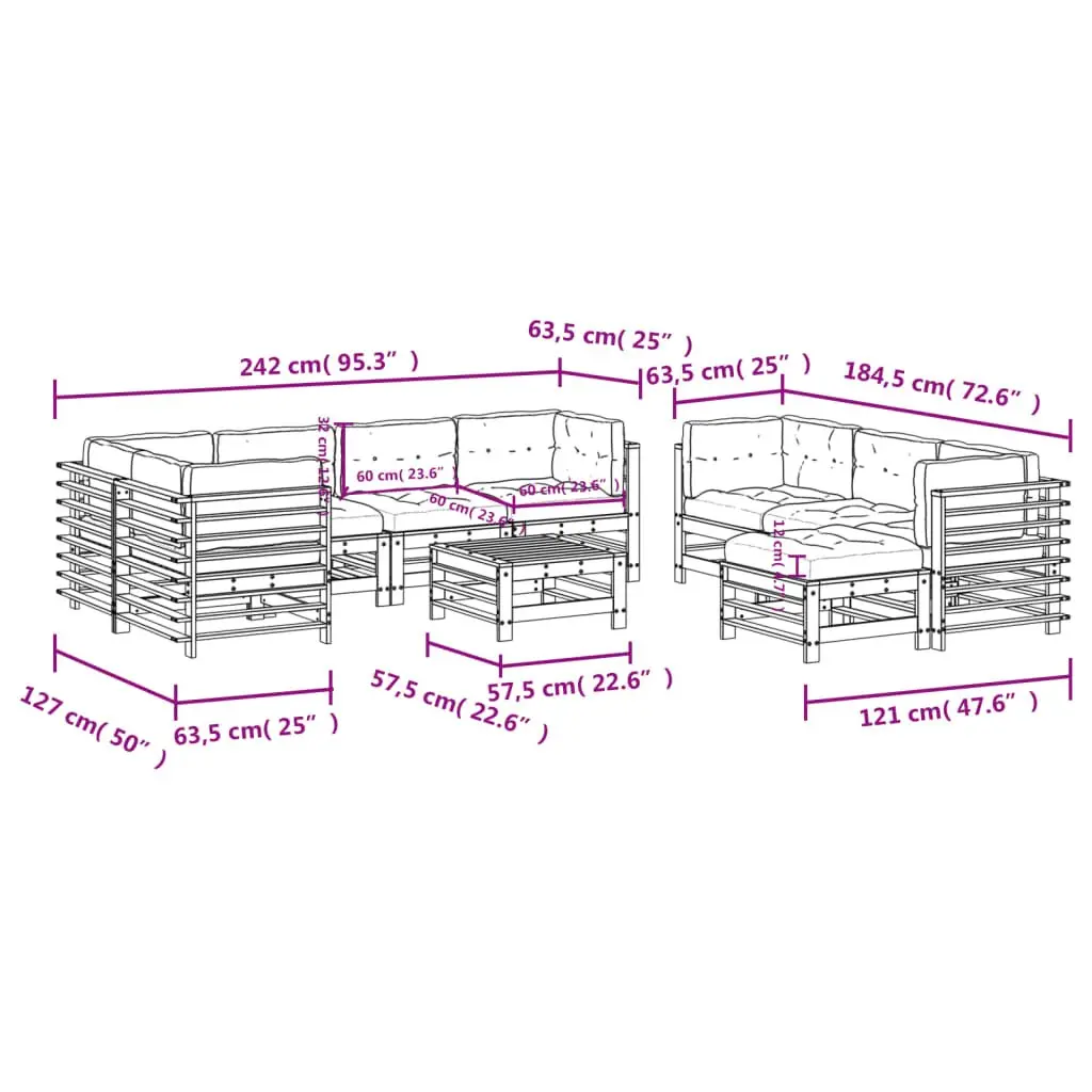 Garden Lounge Set Outdoor Furniture 10 Piece Black Slatted Wood Patio Sofa