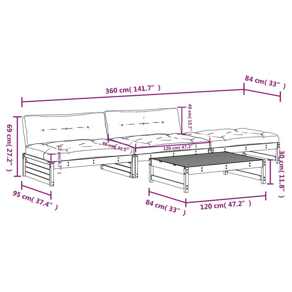Garden Lounge Set 4 Piece Outdoor Furniture Solid Wood Modular Sofa