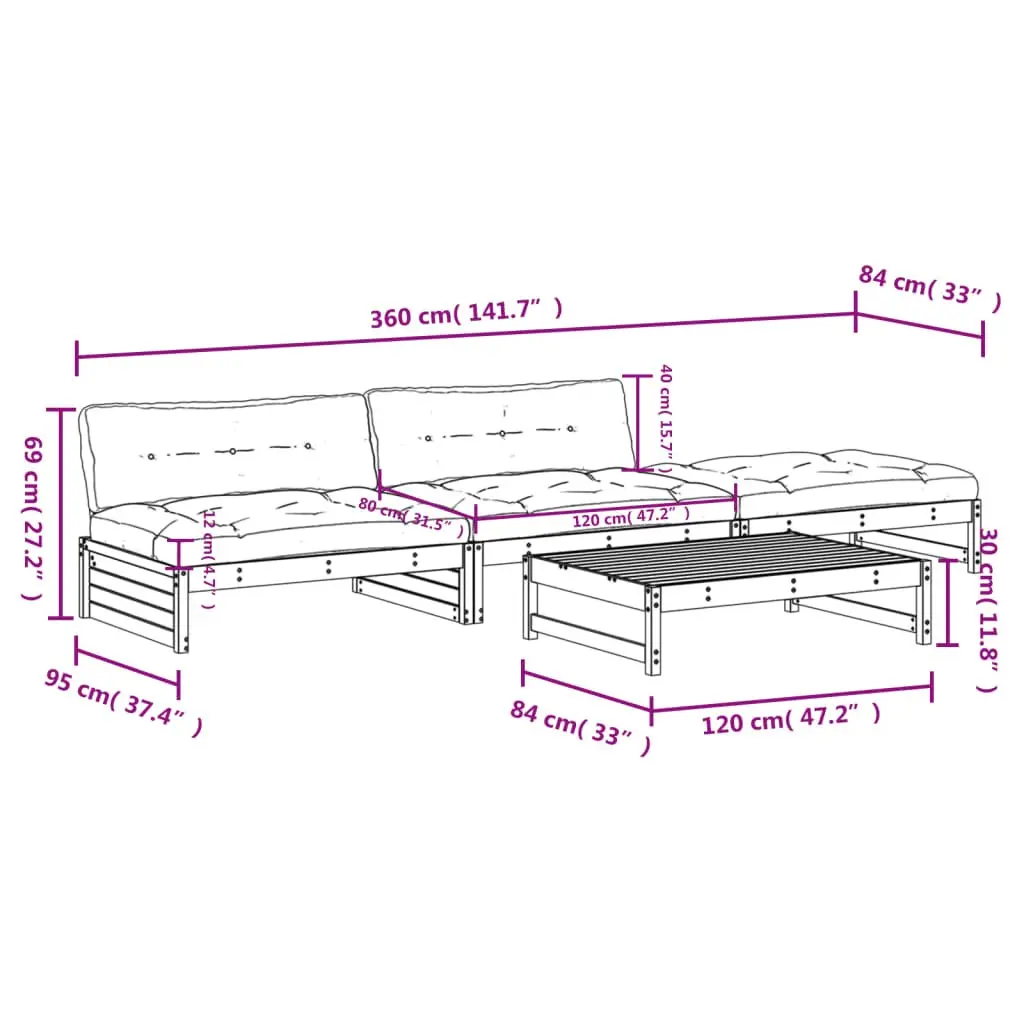 Garden Lounge Set 4 Piece Outdoor Furniture Patio Solid Wood White Cushions
