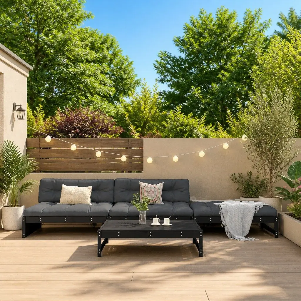 Garden Lounge Set Outdoor Furniture 4 Piece Black Wood
