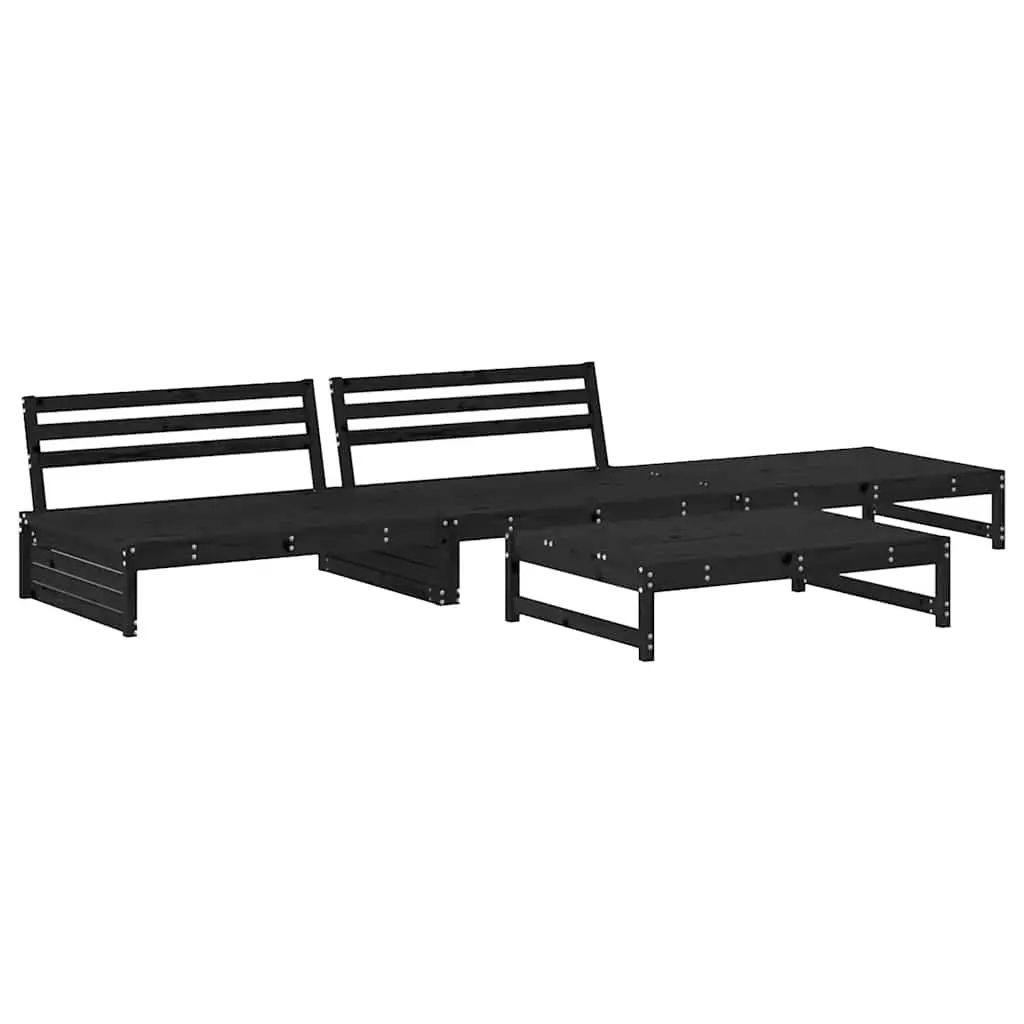 Garden Lounge Set Outdoor Furniture 4 Piece Black Wood