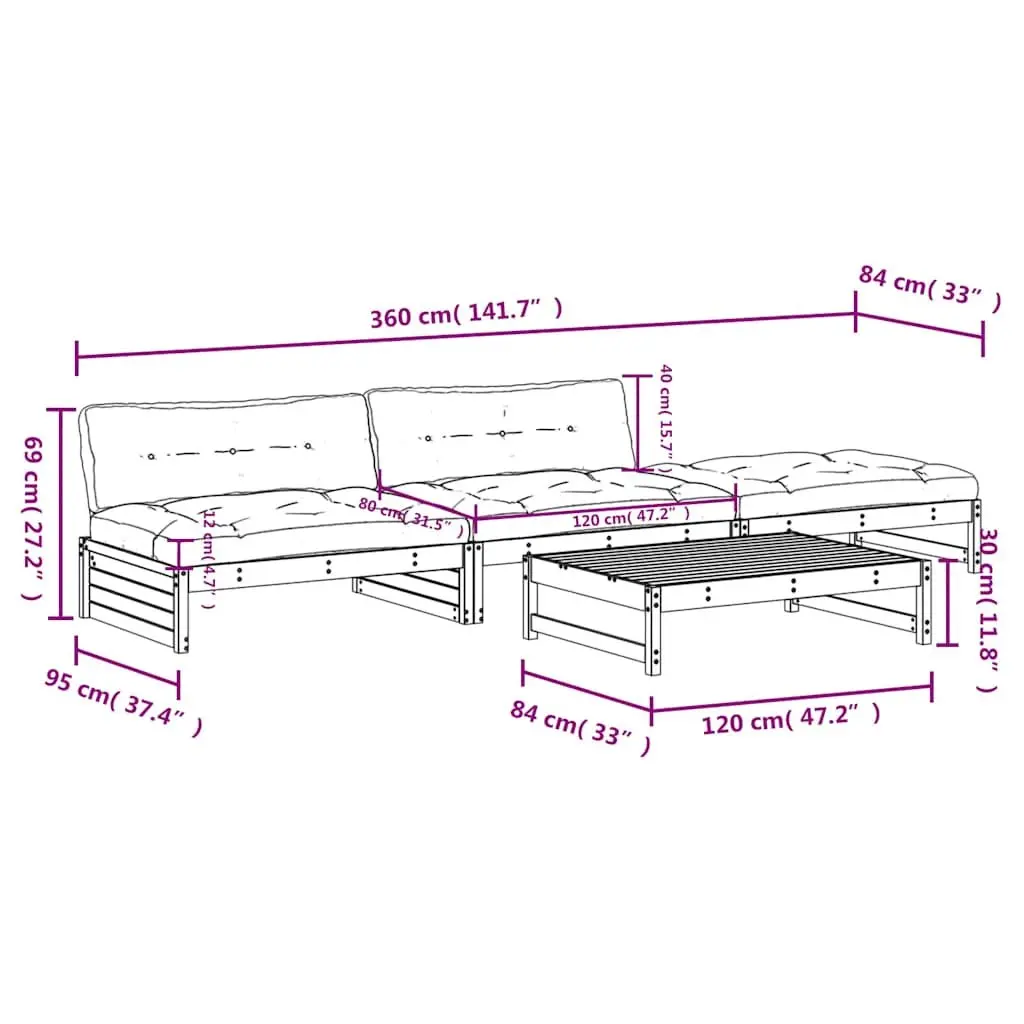 Garden Lounge Set Outdoor Furniture 4 Piece Black Wood