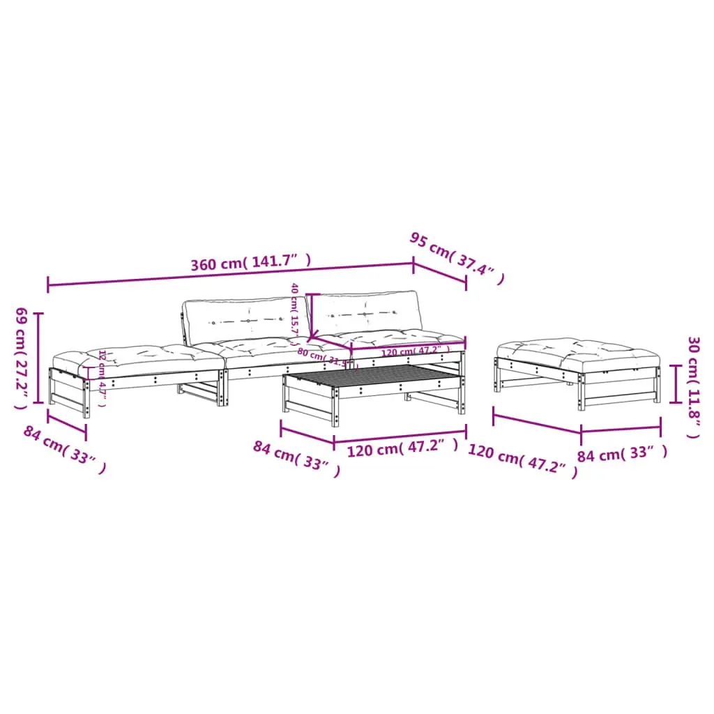 Garden Lounge Set 5 Piece Wooden Outdoor Furniture Patio Sofa with Cushions