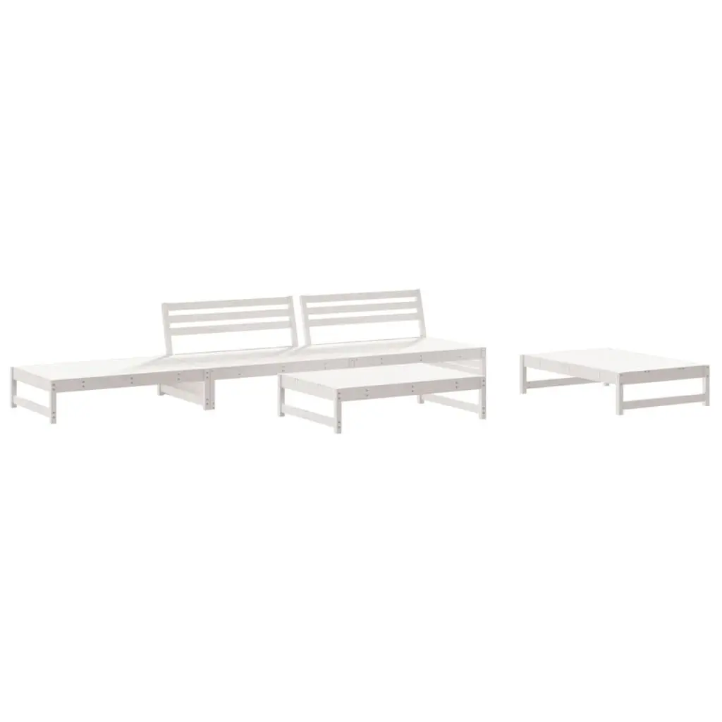 Outdoor Garden Lounge Set 5 Piece White Wood Furniture with Cushions