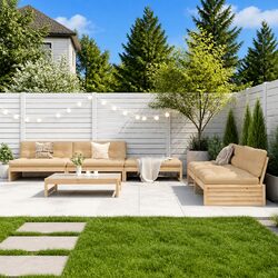 Garden Lounge Set Details: 6 Piece Solid Wood Furniture