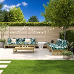 6-Piece Modular Lounge Set: Brown Pine Wood & Cushions