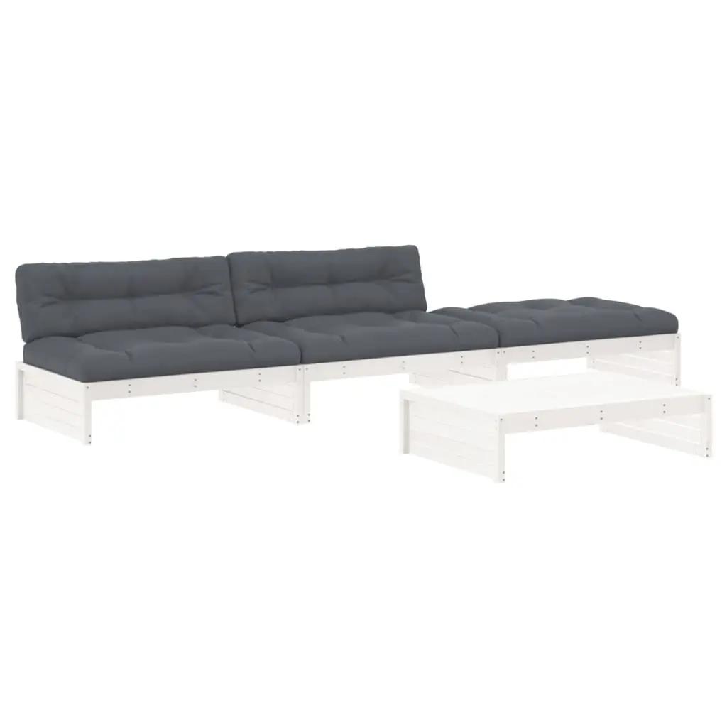 Garden Lounge Set 4 Piece Outdoor Furniture with Cushions White Wood Patio