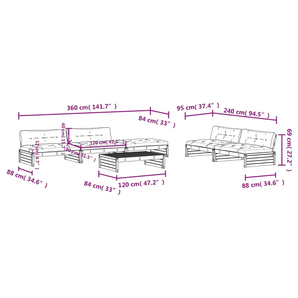 Solid Wood Lounge Set 6 Piece for Garden Patio with Cushions Brown