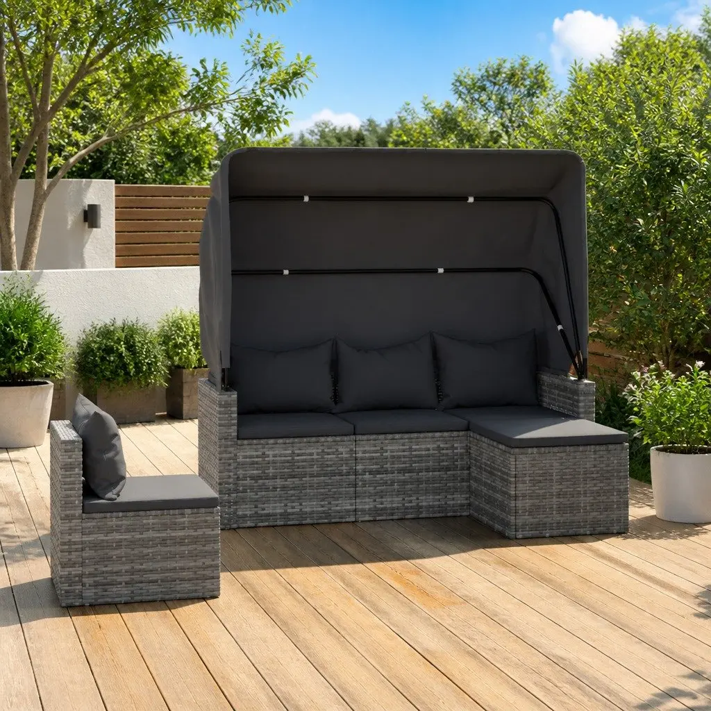 Grey Poly Rattan 4 Piece Garden Sofa Set