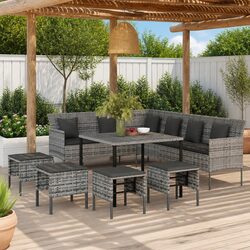 Garden Dining Set 6 Piece Outdoor Furniture Grey Poly Rattan with Cushions