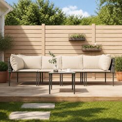 5 Piece Outdoor Furniture Set: Grey Poly Rattan Details