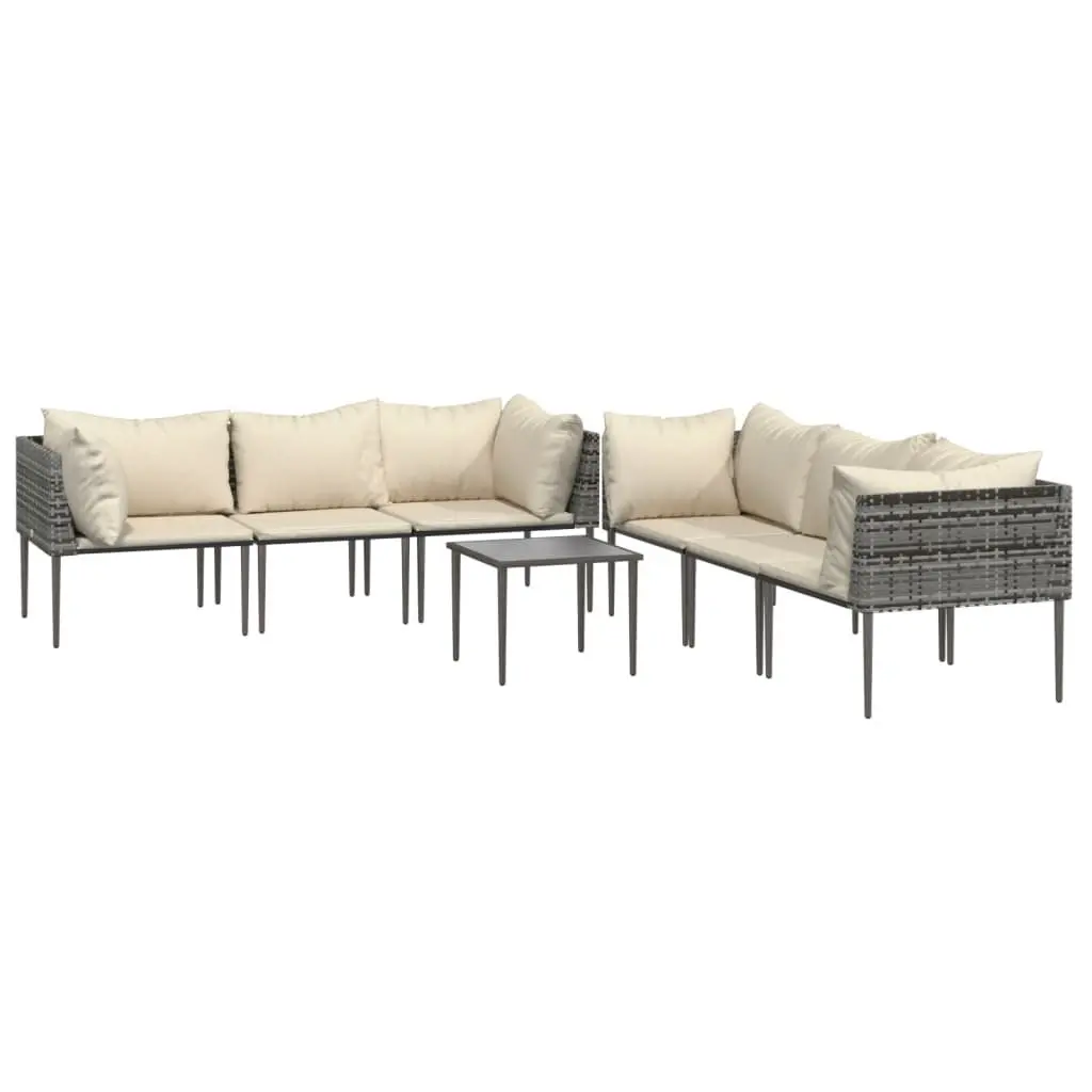7 Piece Garden Lounge Set Outdoor Furniture Grey Poly Rattan with Cushions Patio
