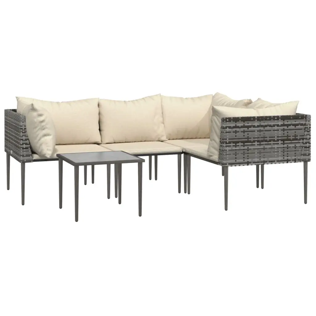5 Piece Garden Lounge Set for Outdoor Use Grey Poly Rattan Furniture