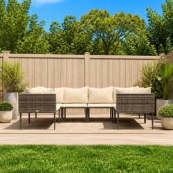 6 Piece Outdoor Lounge Set: Grey Poly Rattan Furniture