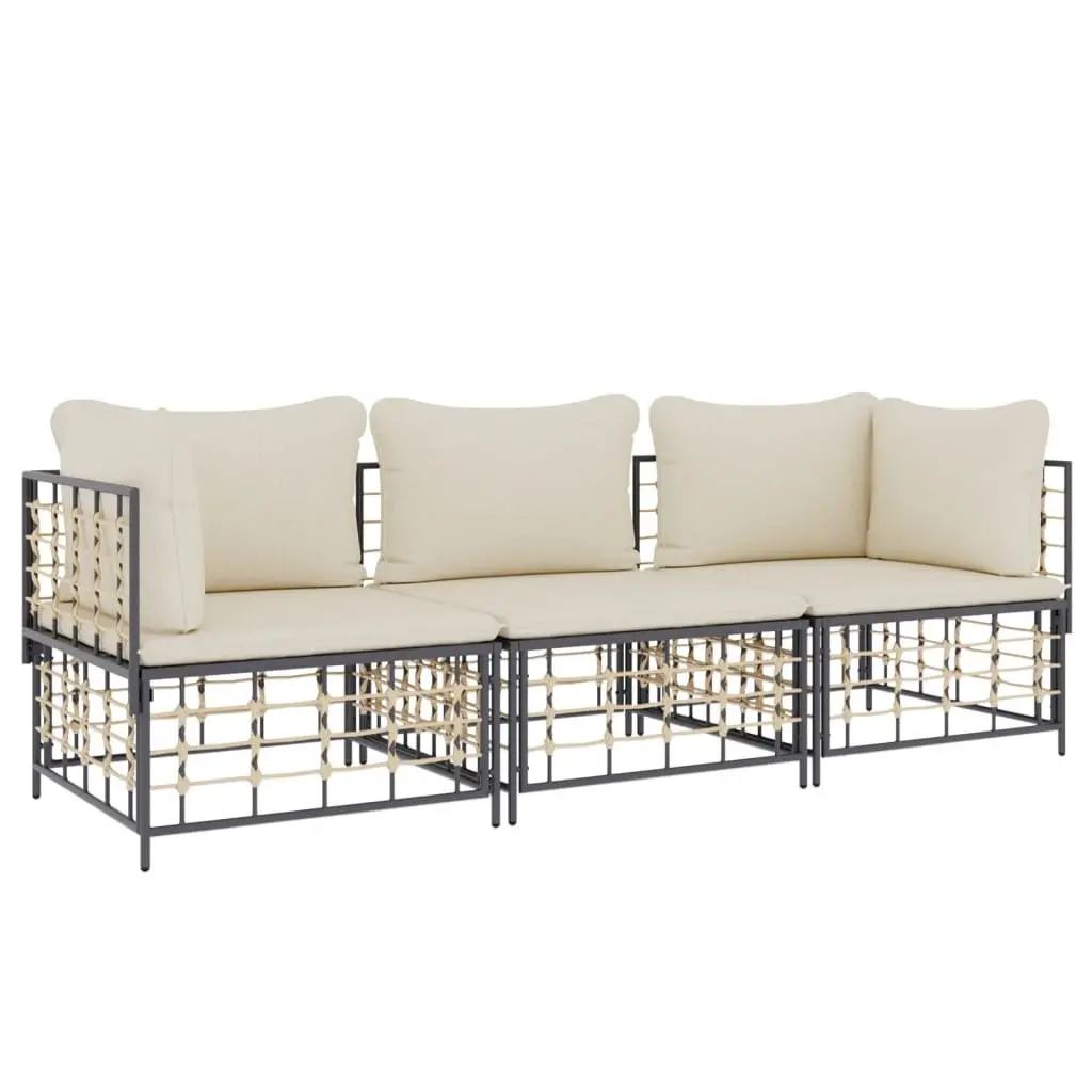 3 Piece Garden Lounge Set Outdoor Patio Furniture Anthracite Poly Rattan