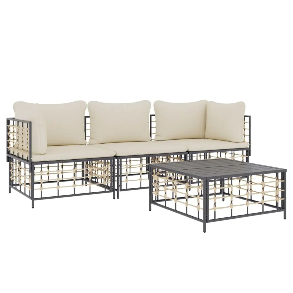 4 Piece Garden Lounge Set Outdoor Furniture Anthracite Poly Rattan Cushions