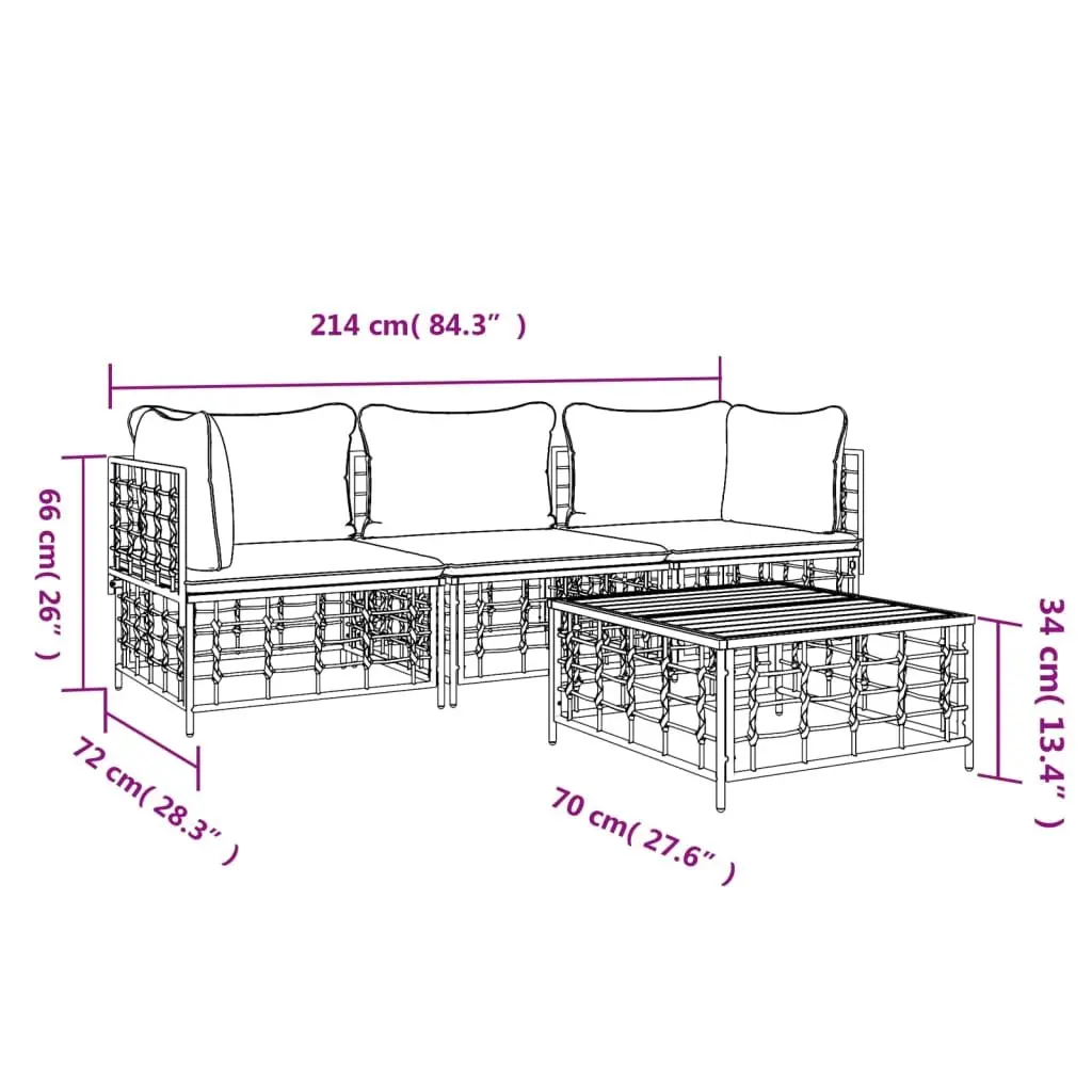 4 Piece Garden Lounge Set Outdoor Furniture Anthracite Poly Rattan Cushions