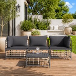 4-Piece Modular Garden Lounge Set with Steel Frame and Cushions