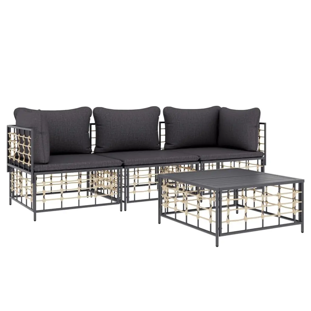 Garden Lounge Set Outdoor Seating 4 Piece Poly Rattan Furniture with Cushions