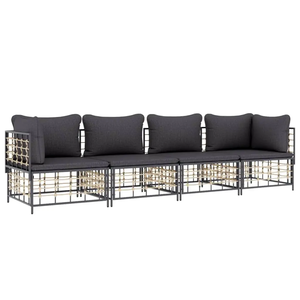 Garden Lounge Set Outdoor Sofa 4 Piece Modular Poly Rattan Anthracite with Cushions