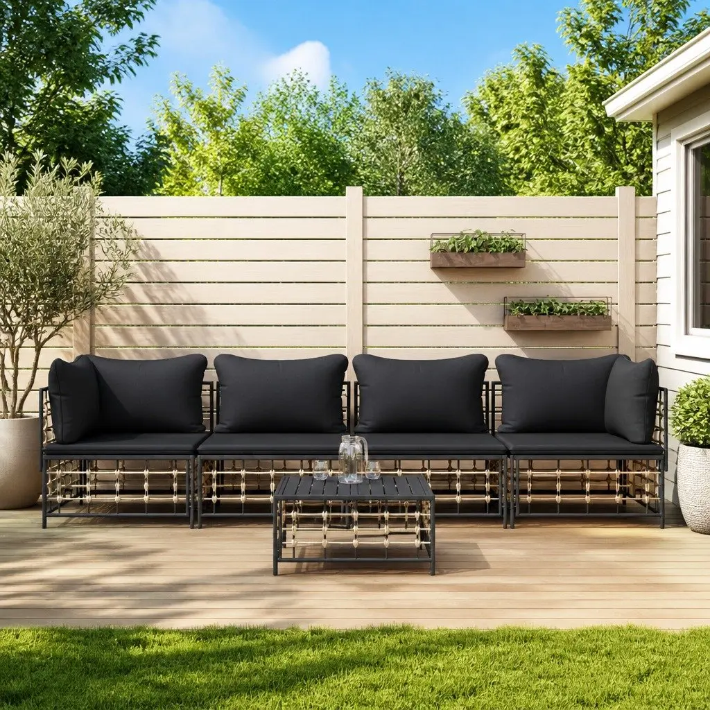 5 Piece Garden Lounge Set Outdoor Seating Anthracite Poly Rattan