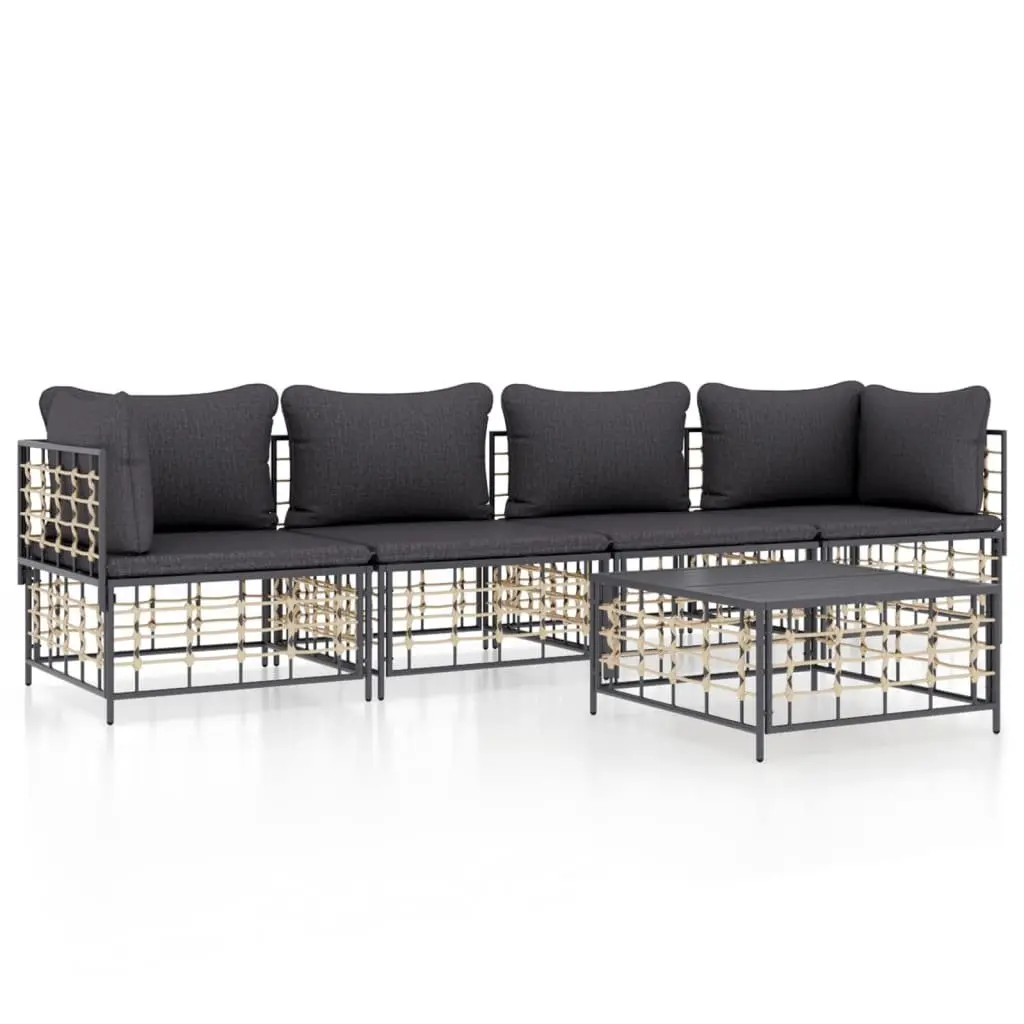 5 Piece Garden Lounge Set Outdoor Seating Anthracite Poly Rattan
