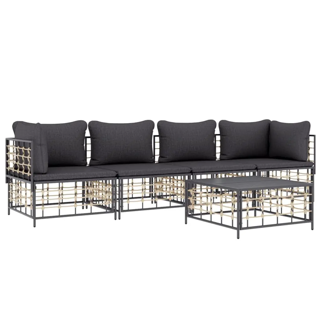5 Piece Garden Lounge Set Outdoor Seating Anthracite Poly Rattan