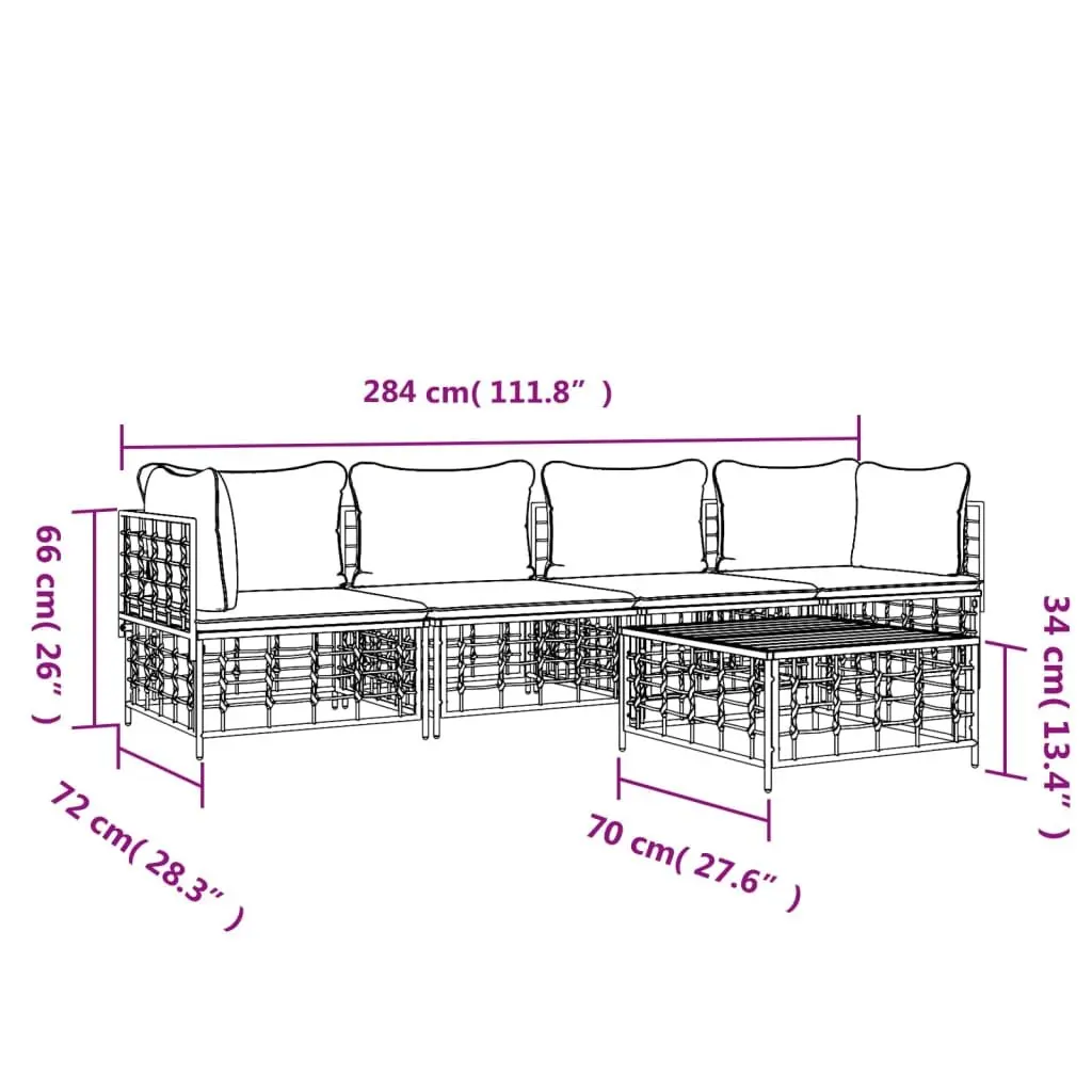5 Piece Garden Lounge Set Outdoor Seating Anthracite Poly Rattan