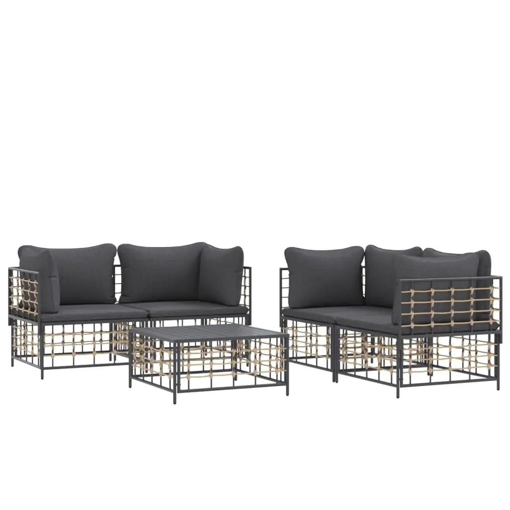 5 Piece Garden Lounge Set Poly Rattan Sofa with Cushions Weather Resistant for Outdoor Patio Anthracite