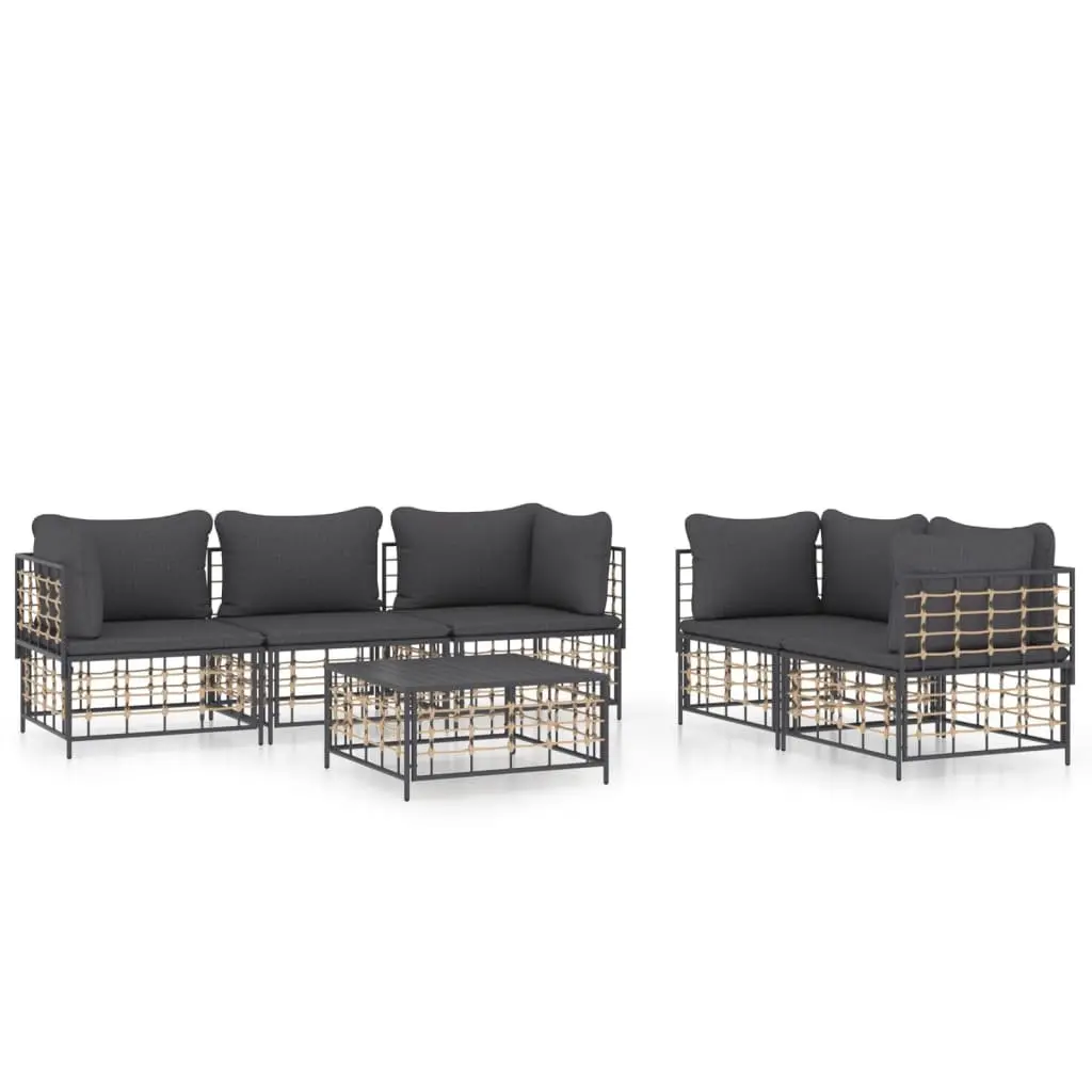 6 Piece Garden Lounge Set Outdoor Seating Anthracite Poly Rattan with Cushions
