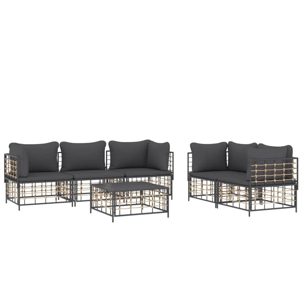 6 Piece Garden Lounge Set Outdoor Seating Anthracite Poly Rattan with Cushions