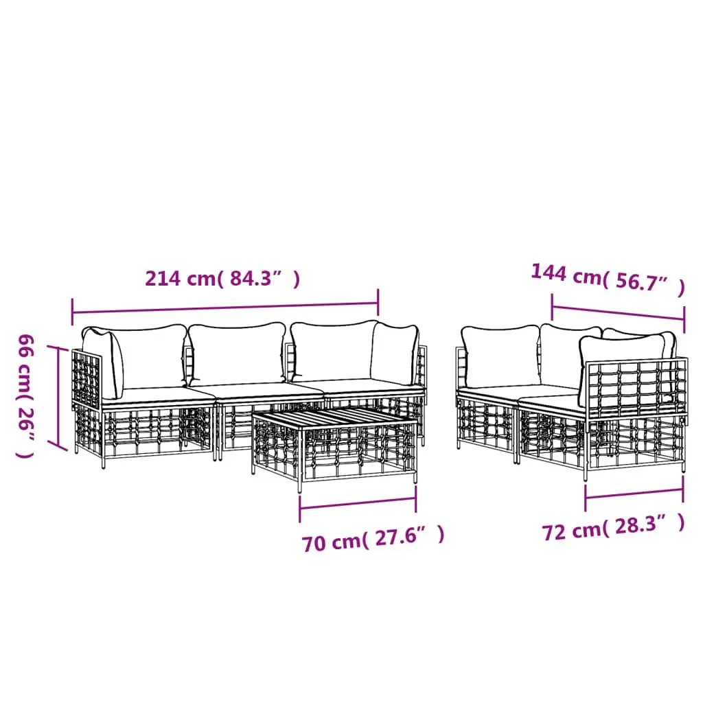 6 Piece Garden Lounge Set Outdoor Seating Anthracite Poly Rattan with Cushions
