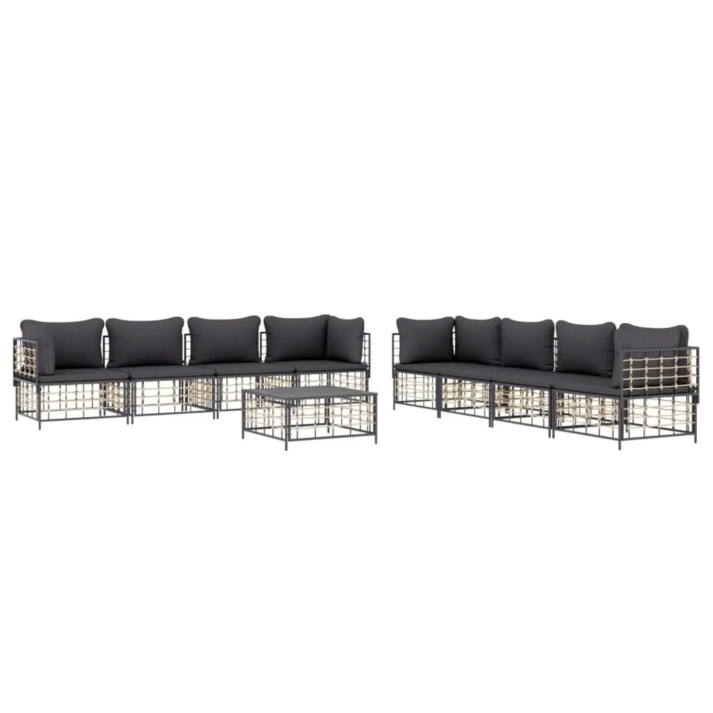 9 Piece Outdoor Lounge Set Garden Furniture Poly Rattan Sofa with Cushions