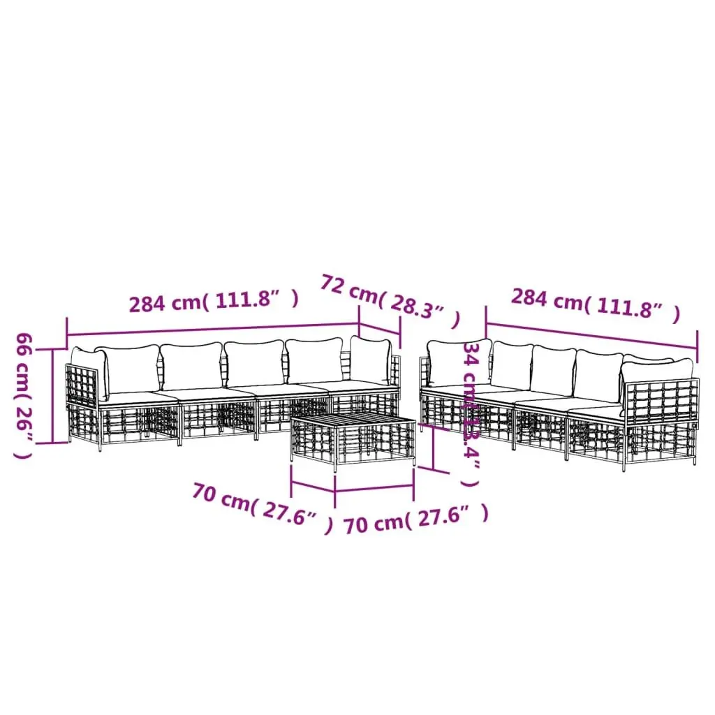 9 Piece Outdoor Lounge Set Garden Furniture Poly Rattan Sofa with Cushions
