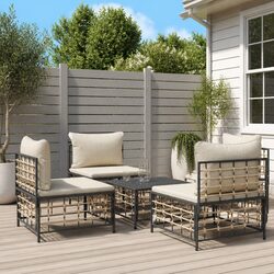 5 Piece Garden Lounge Set: Anthracite Poly Rattan