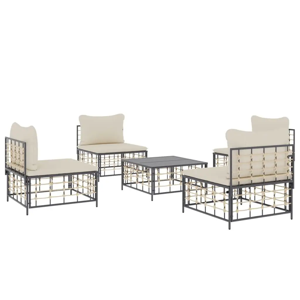 5 Piece Garden Lounge Set Outdoor Furniture Poly Rattan with Cushions Anthracite