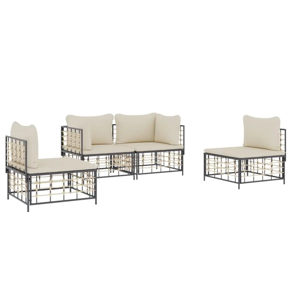 Outdoor Lounge Set Garden Furniture Modular 4 Piece Anthracite Poly Rattan