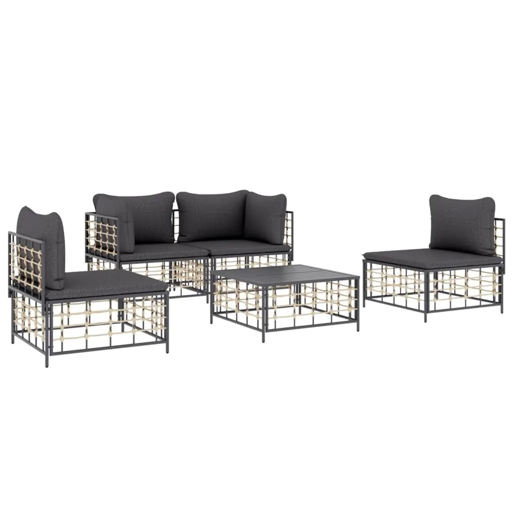 5 Piece Garden Lounge Set for Patio and Garden Anthracite Poly Rattan Outdoor Furniture with Cushions