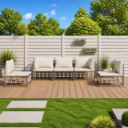 5 Piece Garden Lounge Set Outdoor Seating Poly Rattan with Cushions Anthracite