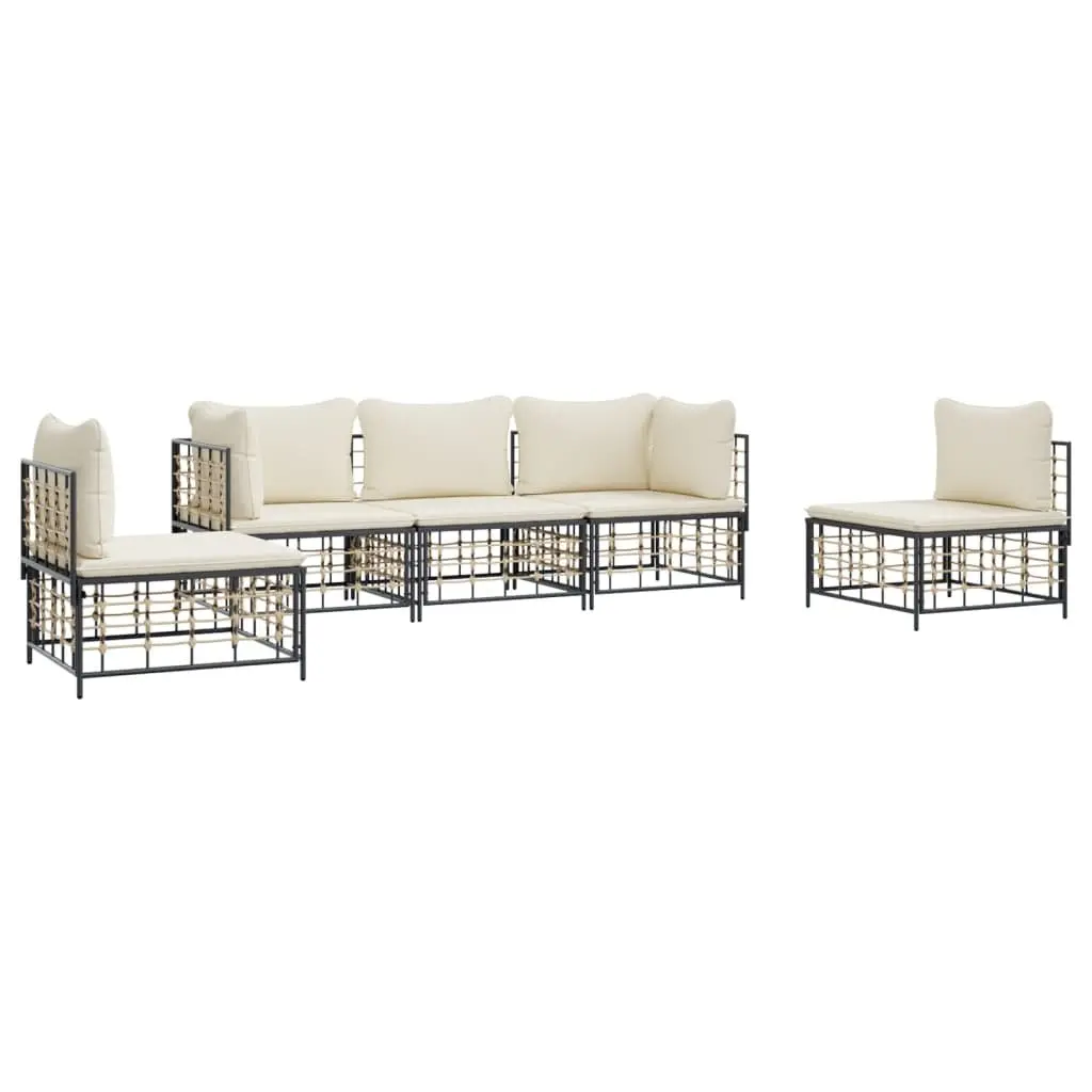 5 Piece Garden Lounge Set Outdoor Seating Poly Rattan with Cushions Anthracite