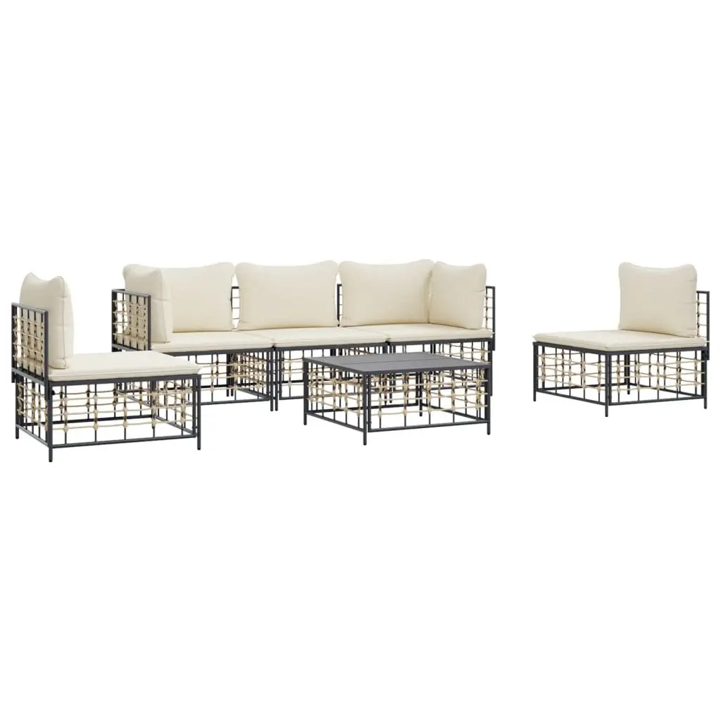 6 Piece Garden Lounge Set Outdoor Furniture Poly Rattan with Cushions Anthracite