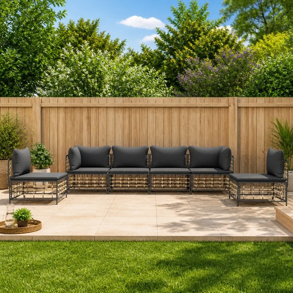 Garden Lounge Set Outdoor Sofa 6 Piece Anthracite Poly Rattan