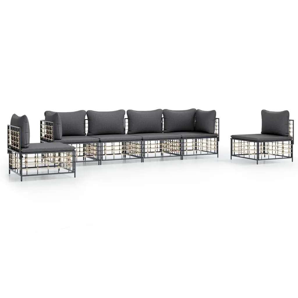 Garden Lounge Set Outdoor Sofa 6 Piece Anthracite Poly Rattan