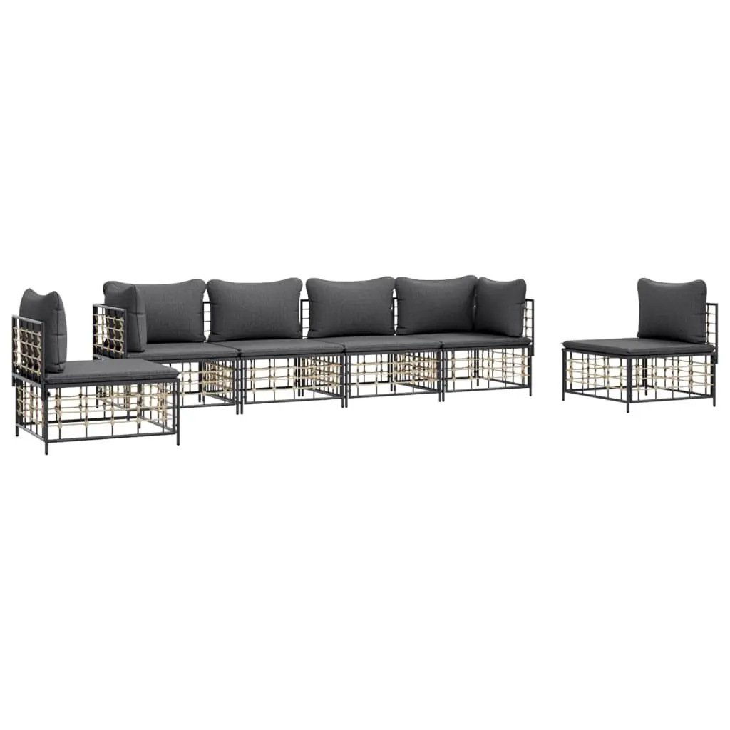 Garden Lounge Set Outdoor Sofa 6 Piece Anthracite Poly Rattan