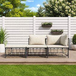 Outdoor Garden Lounge Set 3 Piece Modular Poly Rattan Sofa with Cushions