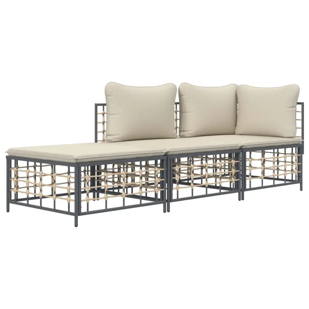 Modular Garden Lounge Set for Outdoor Use 3 Piece Poly Rattan Sofa with Cushions