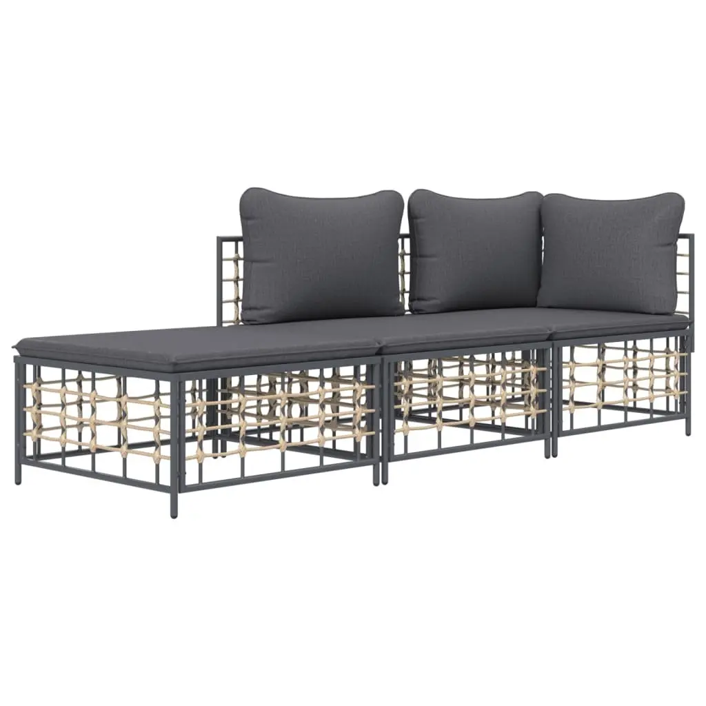 Outdoor Garden Lounge Set 3 Piece Patio Sofa Seating with Cushions Anthracite