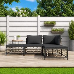 Garden Lounge Set 4 Piece Outdoor Seating Poly Rattan Anthracite with Cushions