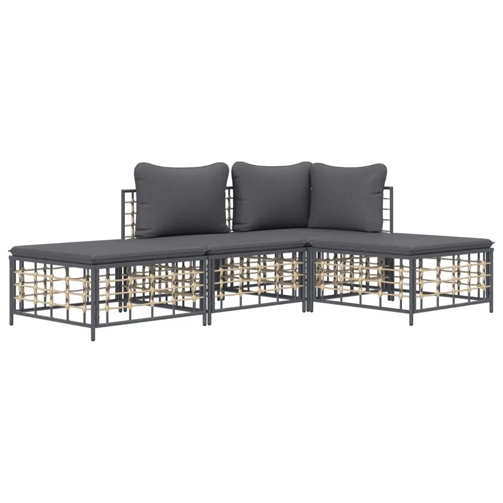Garden Lounge Set Outdoor Seating 4 Piece Poly Rattan Anthracite with Cushions